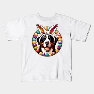 Greater Swiss Mountain Dog Celebrates Easter with Joy Kids T-Shirt